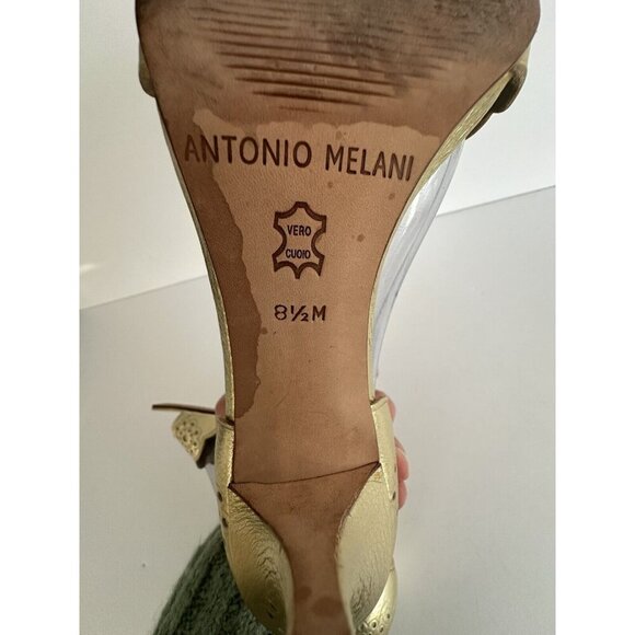 ANTONIO MELANI Wmn Strappy 3" Heel‎ Sandals 8.5M Gold Cutout Leather Glam Fairy - Picture 13 of 15
